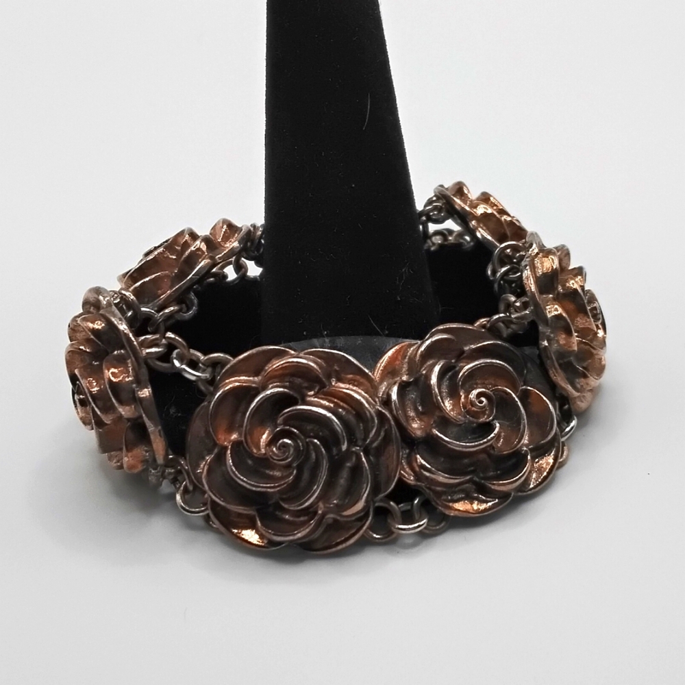 Vintage Double Link Rose Bracelet 16"inches long Signed ICNG